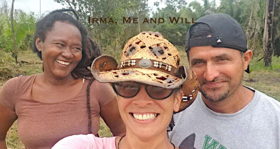 Irma, Me and Will Image of the founder Shanda in the middle. To the left is Irma and to the right is Will. They have been teaching her permaculture principles.